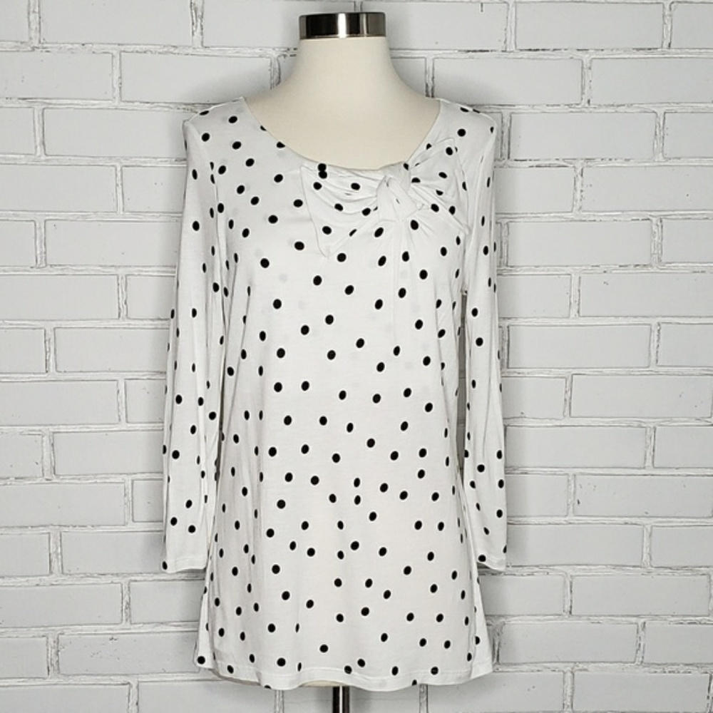 [Elle] White and Black Polka Dot Bow Top